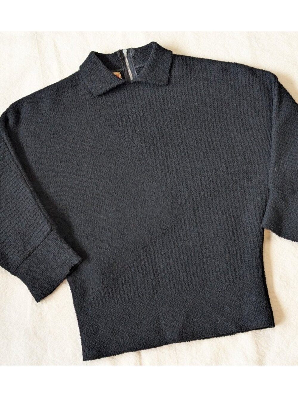 VTG 50s Serbin Virgin Wool Dolman Sleeve Peter Pan Collar Ribbed Crop Sweater SM